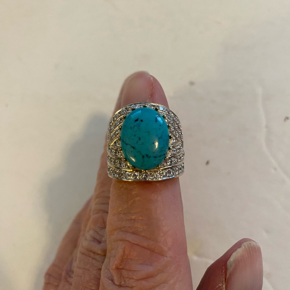 Sterling Silver 925 Pave Ring With Turquoise Size 7